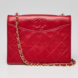 Chanel Red Quilted Lambskin Leather CC Small Flap Bag